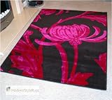 Brown And Fucshia Pink Floral Modern Design Floor Rug AVAILABLE IN 4 SIZES, 80x 150cm (2ft 9x 5ft 0)