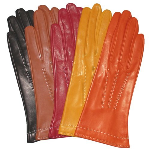 Italian Silk Lined Leather Gloves with Contrast Stitching Size 6 1/2 Color BLK By Fratelli Orsini (CS4204)