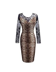 Sexy Lace Knee Length Long Sleeves Leopard Print  Dress