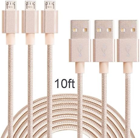 Cozify 3pack 10FT Extra Long Charging Cable High Speed USB 2.0 A Male to Micro B Syncing and Charging Cord Wire Universal for Samsung, HTC, Motorola, Nokia, Android(Golden)