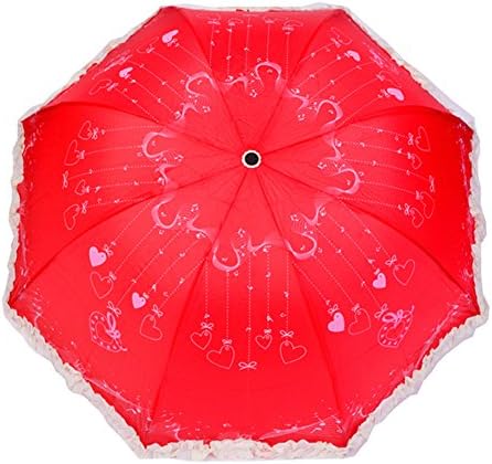 Heart Shapes Printed Women's Lace Style Sunny Rainy Umbrella (Red)