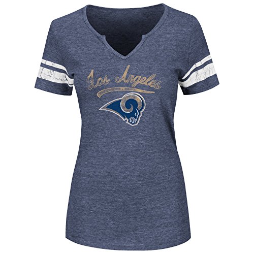 Los Angeles Rams Womens Game Tradition Navy Split Neck T-shirt