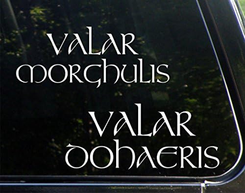 Game Of Thrones Gift Set of 2 Decals - Valar Morghulis - 9" x 3-1/2" - Valar Dohaeris - 9" x 4" - Vinyl Die Cut Decals/ Bumper Stickers For Gas Caps, Windows, Cars, Trucks, Laptops, Etc.