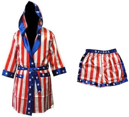 Rocky Balboa Apollo Movie Boxing Costume American Flag Robe and Shorts,Small 22"
