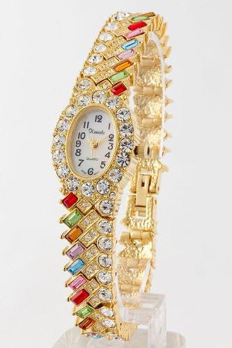 CONTEMPO COUTURE JEWELED CRYSTAL BRACELET WATCH (Clear/Gold)