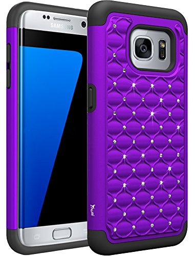 Galaxy S7 Edge Case, Tauri Studded Rhinestone [Crystal Bling] Hybrid Defender Armor Protective Case Cover For Samsung Galaxy S7 Edge - Purple