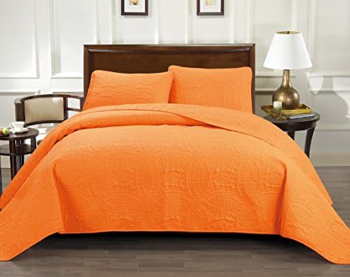 Oversize 118 "X 106" Coverlet Set-SALE-3-Piece Bedspread-Super Soft-SALE-HIGHEST QUALITY Brushed Microfiber Quilt-Great Gift Idea (King / Cal King, Orange)