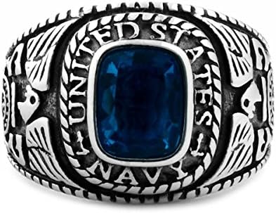 Oceana: Mens 3.0ct Navy Simulated Blue Sapphire USA Military Signet Ring 316 Steel, 3151 sz 9.5