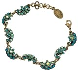 Victorian Style Michal Negrin Enchanting Bracelet Adorned with Hand Painted Flowers, Sparkling Turquoise and Green Swarovski Crystal Accents - Special Ordered and Shipped by Genuvo within 2 to 3 Weeks