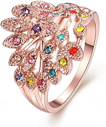 KARMO Rose Gold Filigree Princess Women's Vintage Peacock Rhinstone Wedding Engagement Anniversary Wide Ring Band