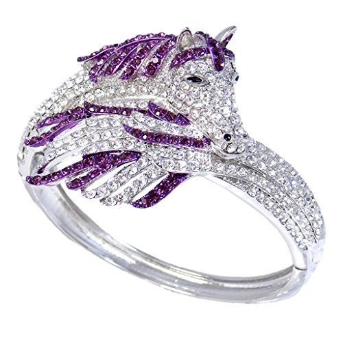 EVER FAITH® Silver-Tone Sleeping Pegasus Austrian Crystal Bracelet Purple