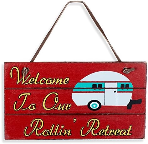 Welcome To Our Rollin' Retreat RV Camper 3 x 6 Inch Hanging Sign