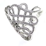 Beautiful, 1 Inch Long 925 Sterling Silver Black 1/2 Carat Diamond Filigree Accented Cocktail Engagement Ring, Size 6