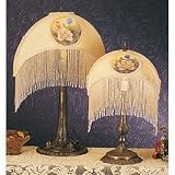 15 H Reverse Painted Roses Fabric with Fringe Accent Lamp