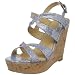 Nine West Women's Nacia Wedge Sandal,Silver Blue/Silver Fabric,9 M US
