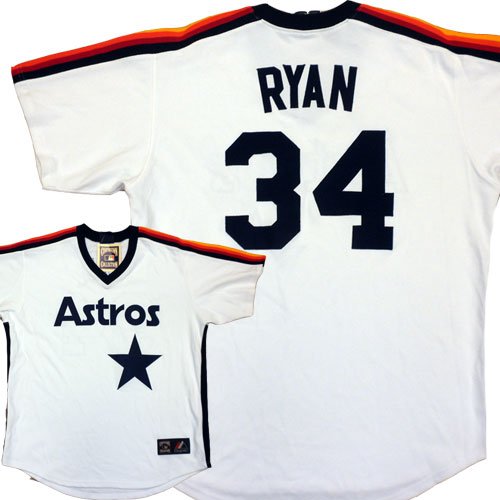 Astros Nolan Ryan White Cooperstown Replica Baseball Jersey by Majestic with RYAN & 34 Laser Cut and Custom SEWN ON with AUTHENTIC TWILL