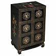 Handmade Asian Furniture - 31" Black Lacquer Wood Chinese Medicine Cabinet W/ Temple Vases Motif