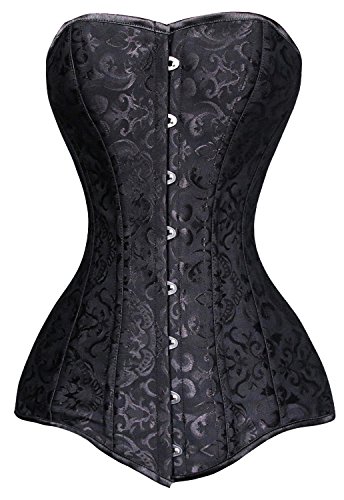 Charmian Women's 26 Steel Boned Brocade Long Torso Hourglass Body Shaper Corset Black XXXXX-Large