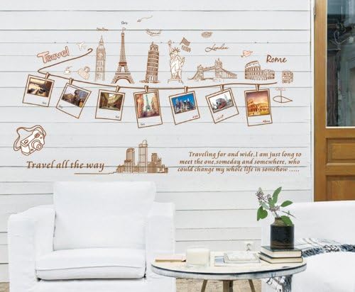 Hunnt® Super Large Wall Stickers Wall Paper Removable Printed with Scenic Spots and Historic Sites Landmark Travel Album Patched with Eiffel Tower Colosseum, Statue of Liberty, London Bridge and More
