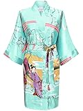 Swhiteme Women's Kimono Robe, Short, with Pockets