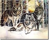 '3 Wolves' by Jan Taylor - Artwork On Tile Ceramic Mural 17' x 21.25' Kitchen Shower Backsplash