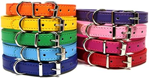 Colorful Pet Collar - Solid Color Extra Small Imitation Leather Dog Cat Collar, Metal Buckle (Pink)
