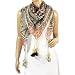 Colorful Leopard Persian Border Fancy Corner Tassels Cotton Sheer Square Scarf Shawl Sarong - Tan