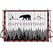 MEHOFOTO Happy Birthday Photography Backdrop Boy Red Black Plaid Bear Camping Adventure Tribal Party Decoration Banner Wood Pine Trees Photo Studio Background 7x5ft