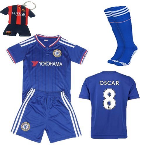 FC FirstClass 2015/2016 Football Soccer Club Chelsea Oscar #8 Home Blue Soccer Jersey Kit With Shorts & Socks & Key Chain Kids Youth Size