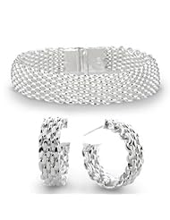 Bling Jewelry Sterling Silver Mesh Bracelet and Mini Hoop Earrings Set