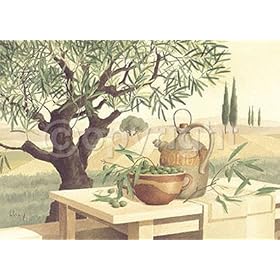 Still Life with Olives and Olive Oil Decorative Art Poster Print by Franz Heigl, 28x20