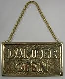 Hanging Solid Brass Fireplace Damper Open Closed Sign