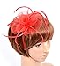 AM CLOTHES Fascinators for Women Flower Feather Headband Hat Fascinator Wedding Headwear 1326RED