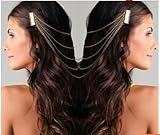 Gem Boho Style Fringe Tassel Hair Combs Cuff Pin Women Head Hairband Chain Double Hair Combs Cuff Head Clip Hairband Head Piece Hair Ornament(Color: Gold)