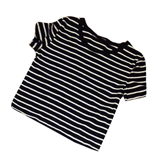 Weixinbuy Womens Sexy Striped T-shirt Casual Midriff Short Striped Blouse