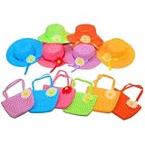6 Girls Tea Party Sun Hat and Purse Sets. Includes 6 Purses & 6 Daisy Flower Sunhats