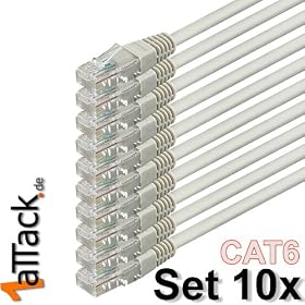 1aTTack - C�ble r�seau ethernet RJ45 CAT6 Lan - Set - UTP - (10 pi�ces) - 0,5 m - gris