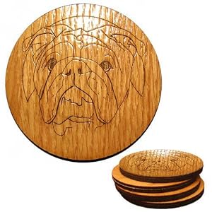 CAMIC Designs DOG024C4 Laser-Etched English Bulldog Set of 4 Coasters Newest Version
