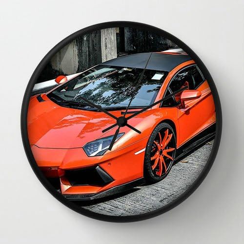 10" Diameter Wall Clock with Lamborghini Aventador Lp Sv Spezial Version Black Frame Modern Design Watch Wall 10" Diameter Unique Wall Clocks