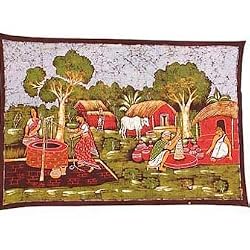 Asian Paintings Batik Art Wax on Cloth 36 x 52 inches