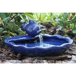 Smart Solar/Smart Solar 23470R01 Solar Powered Ceramic Fish Fountain. Blue glazed.