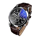 Luxury Mens Watches, Internet Faux Leather Blue Ray Glass Watches