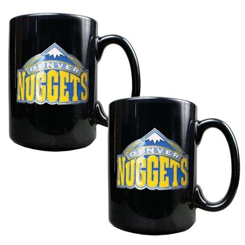 NBA Denver Nuggets Two Piece Black Ceramic Mug Set - Primary Logo