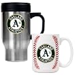 Oakland Athletics MLB Stainless Steel Travel Mug & Gameball Ceramic Mug Set - Primary Logo by Great American Products