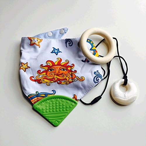 Reversible 2 in 1 Teether and drool bib, organic teething ring &amp; silicone teething necklace for mom to wear