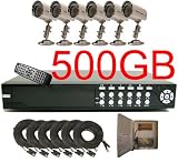 USA Security Store -- One 9 Channels Security Surveillance DVR Digital Video Recorder System Built-in 500GB HDD with 6 Sharp CCD Day/Night Vision Color Cameras, Included 6x65FT video cables and Power disdributor box KIT. Supports Network Remote Viewing Over Internet, Windows IE.