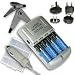 Fast & Portable International 2-HR AA / AAA Nimh Battery Charger for HOME & TRAVEL w/ Car Adapter Cord & World Plug Kit Includes (4) Premium 2700 MAH Ni-MH Batteries ***Includes Mini Tripod & Battery Holder***