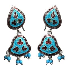 Ideas for Presents Silver Enamel Earrings 1.75 inches (erg207)