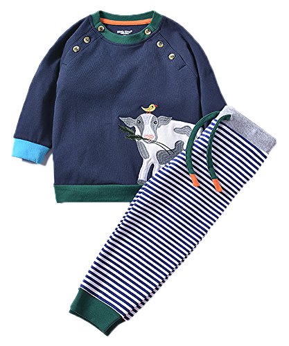 Fiream Boys 2 Piece Cute Cartoon Cotton Long Sleeve set(Cow,3T)