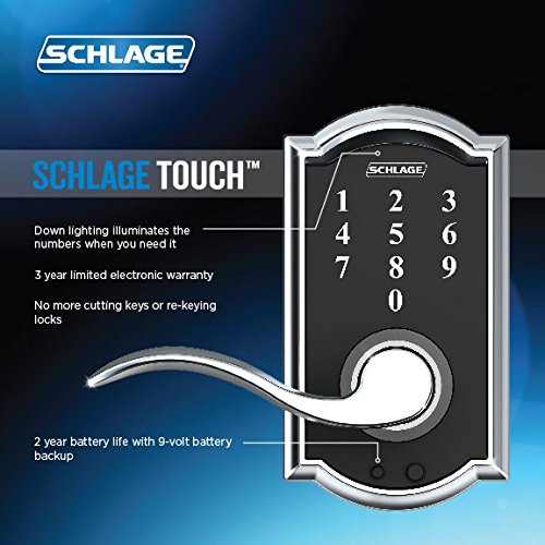 Schlage Touch Camelot Lock with Accent Lever (Satin Nickel) FE695 CAM